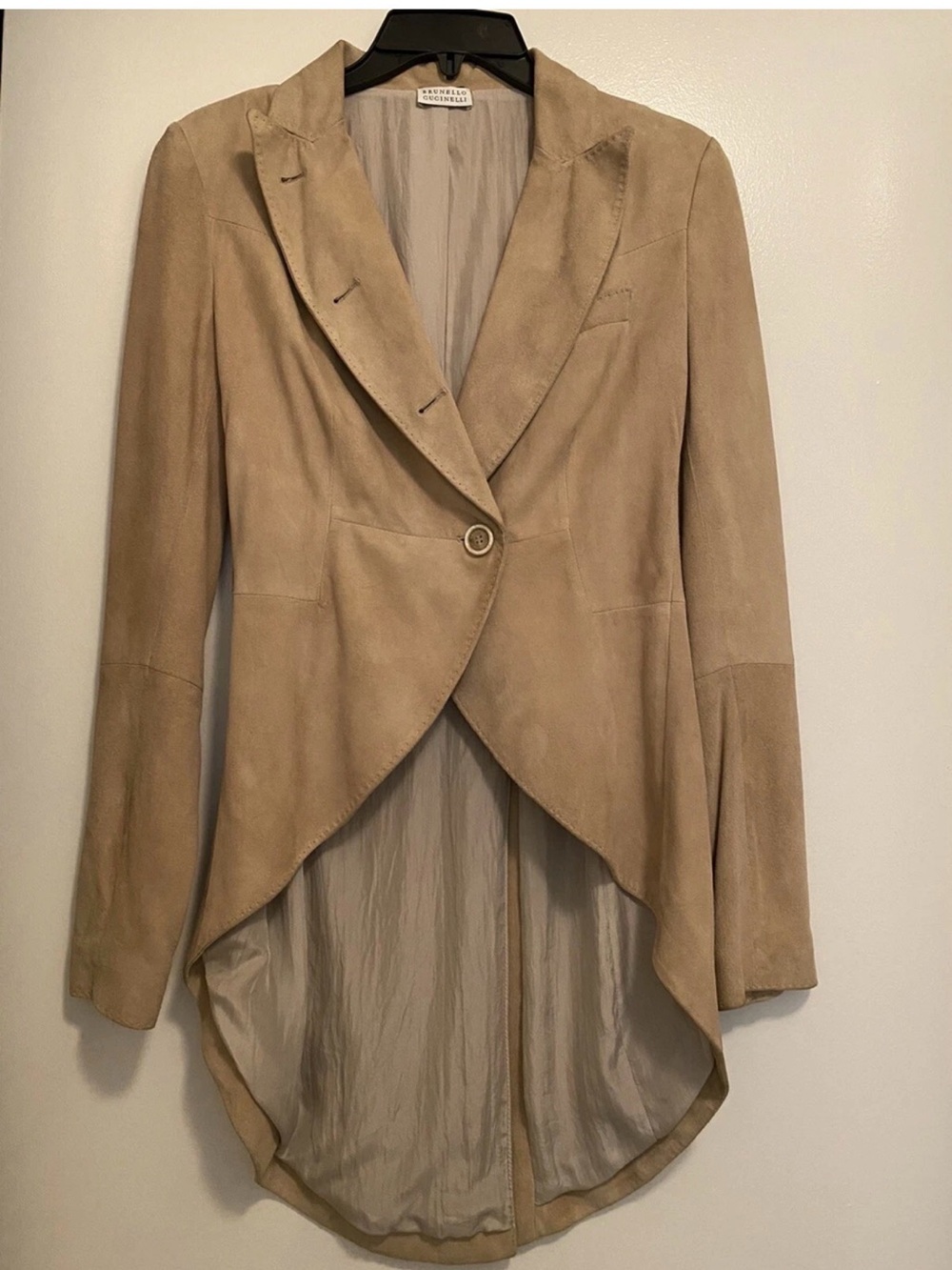 Brunello Cucinelli suede tailcoat opera tuxedo conductor jacket blazer sz 40 tan